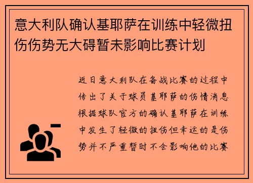 意大利队确认基耶萨在训练中轻微扭伤伤势无大碍暂未影响比赛计划
