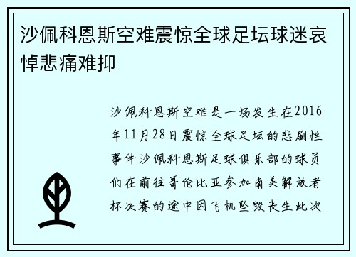 沙佩科恩斯空难震惊全球足坛球迷哀悼悲痛难抑 沙佩科恩斯空难震惊全球足坛球迷哀悼悲痛难抑